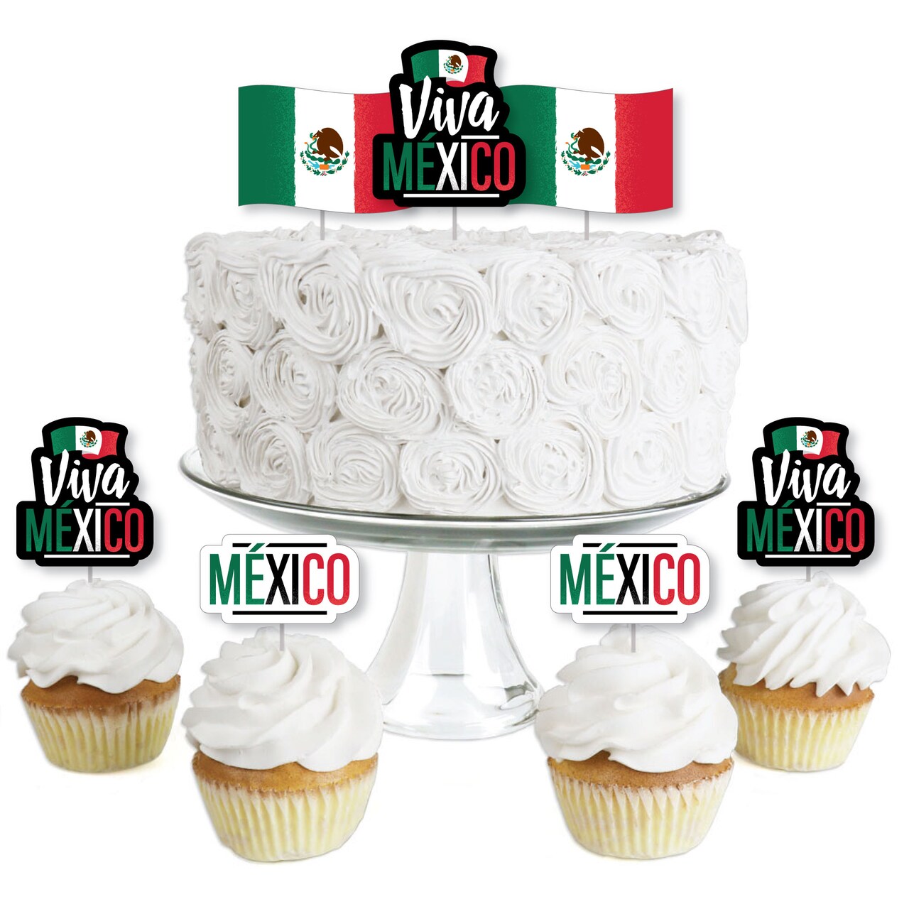 Big Dot of Happiness Viva Mexico - Dessert Cupcake Toppers - Mexican Independence Day Party Clear Treat Picks - Set of 24